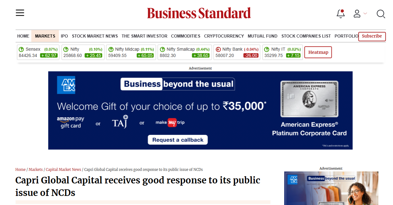 Capri Global Capital receives good response to its public issue of NCDs